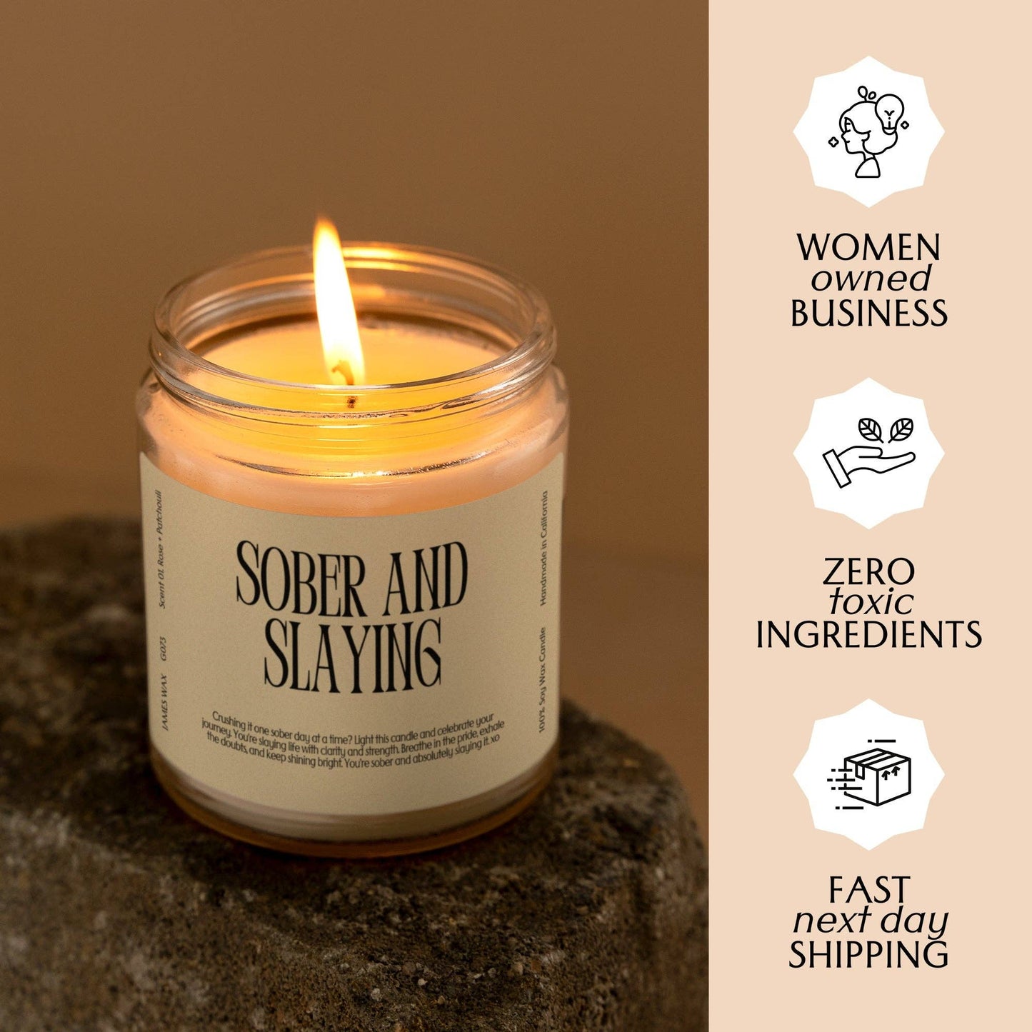 Sobriety Sober and Slaying Candle White Tea + Jasmine Scent